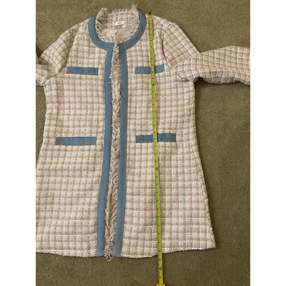 Venus Pink & Pastel Blue Tweed Fringe Open Front Longline Jacket Size 14 - Picture 9 of 16